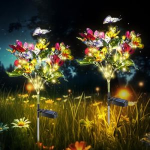 Lot de 2 lampes solaires en forme de papillon pour jardin et terrasse, étanchéité IP55, guirlande lumineuse solaire, design bouquet, éclairage de jardin pour l'extérieur (EverTre, neuf)