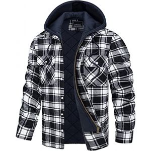 TACVASEN Chemise &agrave; Capuche Homme Chemise de B&ucirc;cheron Veste Matelass&eacute;e Col Noir (TACVASEN-EU, neuf)