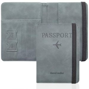 GIKPAX Étui pour Passeport, étui pour Passeport en Cuir synthétique, Portefeuille de Voyage pour Passeport, Carte de Billet, Cartes d'embarquement, Carte de crédit, Cartes de Visite (Gris) (GIKPAX FR, neuf)