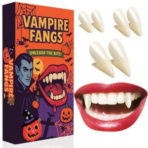 Fausse Dent de Vampire Enfant Adulte - 3 Paires Dents Vampire avec Perles Adhesives, Canine Crocs de Vampire pour Maquillage Halloween Vampire Teeth Costume Cosplay Accessoire Femme Homme Loup Garou (Super Flagship UK Store, neuf)