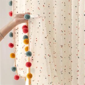 Lot de 2 Rideaux Transparents boh&egrave;me Arc-en-Ciel avec Pompons color&eacute;s, filtrant la lumi&egrave;re, Imitation Lin &agrave; Rayures, Rideaux de fen&ecirc;tre avec Passe-Tringle pour Chambre de gar&ccedil;on/Fille, Chambre (HeYuedianpu, neuf)