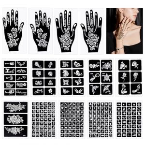 247Pcs Fleur Pochoir Tatouage, Temporaires Henné Pochoirs de Tatouages Flower Lace Pattern Designs, Réutilisables Henne Tatouage pour Visage Mains Pieds, Fleur Autocollants pour Femmes et Enfants (qinyimian, neuf)