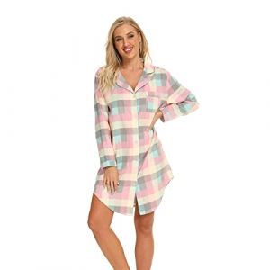 Misscoo Chemise de Nuit Femme en Coton à Manches Longues,Pyjama Femme Hiver en Flanelle, Vêtements de Nuit Boutonnée Devant,Grandes Tailles-Taille XXL - imprimé Ecossais (KuNhong, neuf)