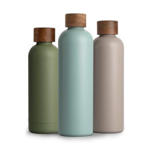 T&N Bouteille Isotherme d&rsquo;eau 1l en acier inoxydable avec bouchon en bois d'acacia, Gourde Inox 1 Litre, conserve le froid &agrave; 29h, la chaleur 14h, &eacute;tanche pour boissons gazeuses (TRENDY AND NEW, neuf)