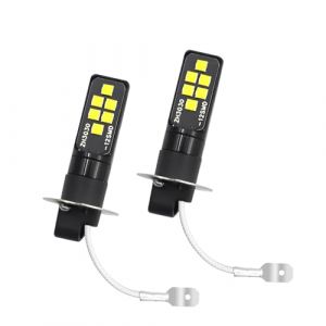 Biqiure 2PCS Ampoule H3 LED,H3 Ampoule de Brouillard 12V-24V Feux Anti-brouillard Auto LED 12SMD 5W 450LM Feux de Jour Feux de Brouillard DRL Voiture Ampoules (YuanGu, neuf)