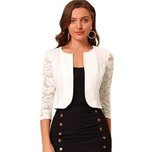 Allegra K Cardigan bol&eacute;ro &agrave; Manches Longues en Dentelle Florale pour Femme, Ouvert sur Le Devant, pour Le bureauBlanc XS (Weisser Berg, neuf)
