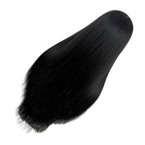 BAZEITFLOW Perruque Synth&eacute;tique Noire Longue Lisse avec S&eacute;paration Centrale Front Dentelle Style Naturel pour Femmes Halloween Soir&eacute;e et Cosplay (KINING, neuf)