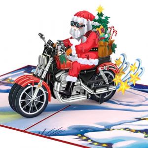 papercrush&reg; Carte de No&euml;l pop-up avec P&egrave;re Noel &agrave; moto - 3D Carte de voeux Joyeux Noel dr&ocirc;le pour homme (papa, parrain, copain) - Ch&egrave;que cadeau No&euml;l porte billet amusante pour motocyclistes et motards (papercrush, neuf)