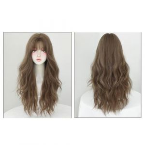Perruque Avec Frange Perruque ondulée for femmes avec frange, charmante perruque for cheveux longs ondulés, perruque marron noir, adaptée à une utilisation quotidienne en fête Perruque Femme Cheveux H (yingyingyy, neuf)