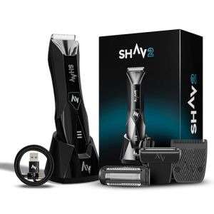 Rasoir intime homme Shav 2 - Tondeuse à cheveux pour homme - Zone intime - Rasoir corporel 2 en 1 - Étanche - Sec humide - LED, USB-C, doux pour la peau - Batterie de 120 min - Noir (Shav, neuf)