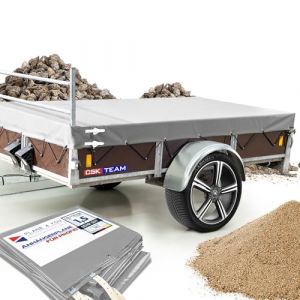 B&acirc;che de remorque de haute qualit&eacute; 306 x 133 x 15 cm pour remorque Saris avec garde-corps pour cadre H - B&acirc;che de protection en PVC imperm&eacute;able I B&acirc;che sur mesure - Gris clair (CSK-Team, neuf)