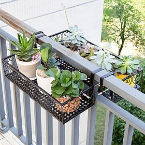 PEALOV Support de jardini&egrave;re Suspendu de Balcon,&Eacute;tag&egrave;re &agrave; Plantes de Balcon en Fer,Support &agrave; fleurs en m&eacute;tal pour balcon,Support pour pot de fleurs de balcon,Support &agrave; Fleurs,Pour bureau,maison,h&ocirc;tel (acanthopan, neuf)