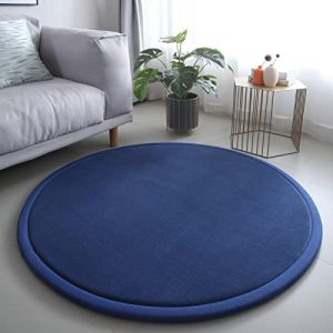 Loartee Tapis Rond en Velours Rouge Corail - Tapis d'éveil pour Enfant - 2,5 cm d'épaisseur - Bleu Marin - 140 cm (LOARTEE, neuf)
