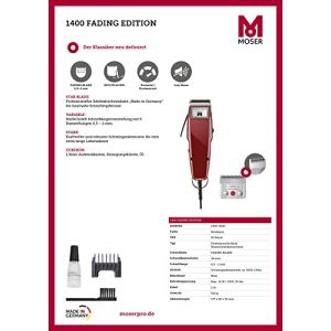 Moser ProfiLine 1400 Fading Edition Tondeuse &agrave; cheveux pour homme Bordeaux Fades R&eacute;glage de la longueur de coupe Multiclick Fabriqu&eacute; en Allemagne (Liguori Srl, neuf)