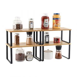 Nandae Lot de 4 Étagère de Rangement Cuisine, Rangement epices placard cuisine, Bambou Etagère Vaisselle, Organisation placard cuisine,comptoirs, garde-manger, aliments et ustensiles (Nandae, neuf)