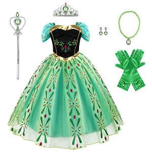 Discoball Anna Princesse Robe,Anna Elsa Costume Mit Accessoires,Enfants Reine des Neiges Déguisement de Princesse Pour Fête d'anniversaire,Noël Carnaval Halloween Robe de Soirée Cosplay Enfants Robes (MUNCASO, neuf)