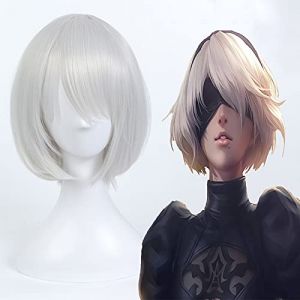 Wig for Hot Game NieR: Automata Cosplay Perruques NieR Automata 2B YoRHa No.2 Type B Résistant À La Chaleur Synthétique Anime Cosplay Perruque Halloween (long zhu tang, neuf)