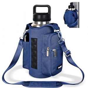 icolor Sac de gym magnétique pour bouteille d'eau - Avec compartiments pour téléphone portable - Porte-bouteille magnétique - Pour le sport, la salle de sport - Sac de gym magnétique (nylon, bleu (icolor-EU, neuf)