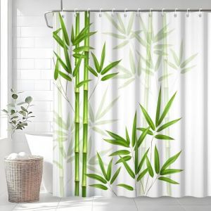 Uiiooazy Rideau Douche Bambou, Rideau de Douche Vert Anti Moisissure 180x240cm Effet Bambou Zen Spa Rdieaux de Baignoire Tissu Lavable Imperm&eacute;able Polyester Rideaux Salle de Bain avec 12 Crochets (dongguibinjingpinxiaodianpu, neuf)