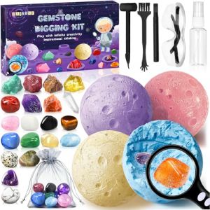 MZJAUVF Kit d'Excavation de Gemmes, 20 Cristaux et Pierres Pr&eacute;cieuses, Arch&eacute;ologie Enfant pour 6 7 8 9 10 Ans, Kits &Eacute;ducatifs de Sciences, Kits Excavation pour Idee Science Jouet Cadeau Garcon Enfant (VOMAUEL S.R.L., neuf)