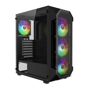 GAMDIAS PC Gamer Boitier, Boîtiers Gaming ATX Moyen Tour Vide, Airflow Mesh Case, 4 Ventilateurs FRGB de 120 mm Intégrés, Verre Trempé Latéral, Blanc (GAMDIAS, neuf)