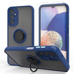 SMYTU Coque Samsung Galaxy A14 4G / 5G + Verre trempé écran Protecteur,Support Rotatif à 360° Silicone TPU étui Antichoc Bumper Housse Case Cover pour Samsung Galaxy A14 4G / 5G - Bleu foncé (SMYTU, neuf)