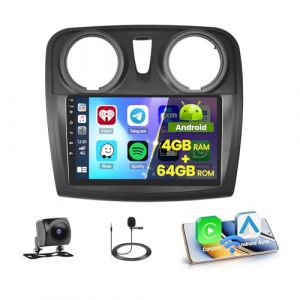 4+64GB Android Autoradio pour Renault Dacia Sandero 2014-2017 Wireless Carplay Android Auto, 9 Pouces écran Poste Radio Voiture Bluetooth avec GPS, Caméra de Recul, WiFi, EQ DSP, FM RDS Radio (Hikity Tech Hub, neuf)