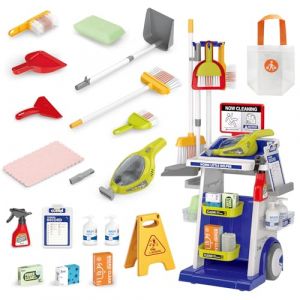 RedCrab Kit de Nettoyage pour Enfants, 23Pcs Kit Menage Enfant avec Aspirateur, Brosses et Pelle à Poussière, Chariot Menage Enfant Jeu de Rôle Jouet pour Enfants 3+ Ans (Bleu) (RedCrab -EU, neuf)