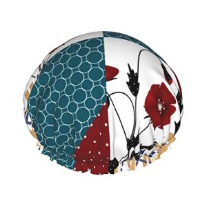 Bonnet de douche imperm&eacute;able &agrave; motif de coquelicot floral sans couture patchwork, bonnet de bain &eacute;lastique pour cheveux, protection de l'environnement, bonnet de bain pour cheveux, double couche imp (MiddleWen, neuf)