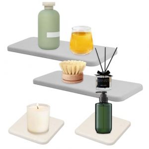 4 Pièces Plateau en Pierre Absorbant l'eau pour Èvier,Dessous de Verre Absorbants en Terre de Diatomées,Gris et Blanc Plateau Pierre Absorbante Evier,pour Comptoir Cuisine,Savon,CosméTiques Bouteilles (MUMUEU, neuf)