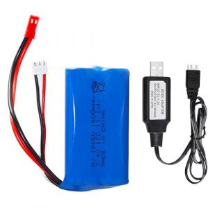 ERYNK Batterie Li-ion rechargeable 7,4 V 1500 mAh avec câble de charge JST et câble de charge USB pour voiture RC Stunt Car petit bateau Tumbling véhicule amphibien RC Truck RC SUV véhicule à grande (sunflowre, neuf)