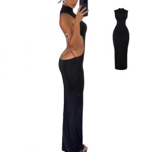 G&eacute;n&eacute;rique Robe Dos Ouvert pour Femme,Robe Longue Dos Ouvert,Robe de Cocktail Sexy &agrave; d&eacute;cor Papillon pour Femmes, sans Manches | Robes pour Filles Robe de soir&eacute;e Longue Coupe ajust&eacute;e (okalie, neuf)