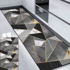 HUAXIQUE Paillasson Interieur Absorbant Gris Anti Taches Lavable Antiderapant Moderne Motifs Géométriques Tapis Couloir Long pour Cuisine Salon Couloir Tapis Chambre 50x200cm Style G (GLinUK, neuf)