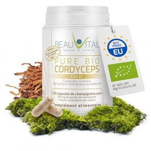 Pure Bio Cordyceps Gold | 10mg Cordycepin/g | 120 capsules de 500 mg Cordyceps sinensis chacune, issues de l'agriculture biologique de l'UE, végétalienne, sans additifs artificiels. Nouvelle formule. (merlin marketing, neuf)