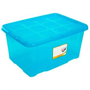 Tradineur - Boîte de rangement en plastique pour jouets, livres, vêtements, couvertures - N° 18 (Bleu) - 45 x 61,5 x 29,7 cm - 60 litres (TRADINEUR, neuf)