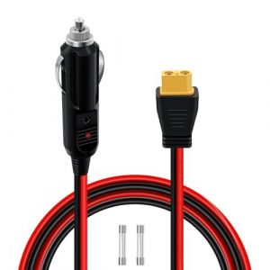 HuaLiSiJi XT60 Allume Cigare 12V 24V 14AWG Cable XT60 Allume Cigare Avec Indicateur LED, Fusible 15A Intégré pour Panneaux Solaires Onduleur de Voiture (Mâle, 1m) (HuaLiSiJi, neuf)