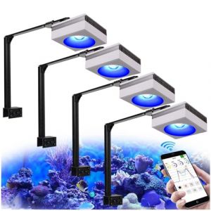 4PCS PopBloom RL90 WiFi Rampe LED Aquarium Eau de Mer 400W, APP Programme Marine Éclairage à Spectre Complet pour Aquarium de Corail, L'APP prend en charge le français (4 lampe avec kit de montage) (liuxuann, neuf)