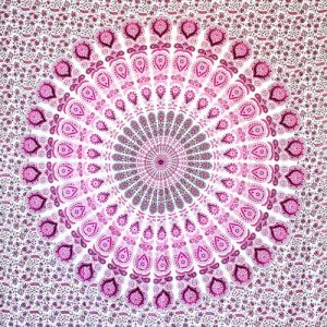 MOMOMUS Tenture Murale Mandala &ndash; Art Mural Ethnique &ndash; Tapisserie Murale Mandala, Toile Murale et Tissu D&eacute;co pour Yoga - Blanc et Rose, 210 x 230 cm (TRESMESTRES HOME, neuf)