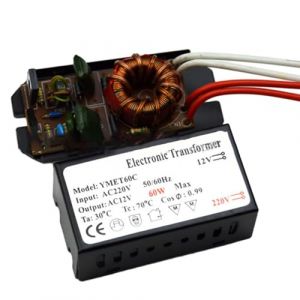 Transformateur &eacute;lectronique 220V &agrave; 12V 20-250W pour lampes halog&egrave;nes et x&eacute;non avec support variateur d'intensit&eacute; (BrioHomePro, neuf)