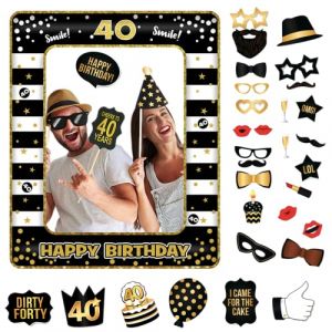 Photobooth 40 Ans, 34PCS Kit Photobooth Anniversaire, avec Cadre Photo 40 Ans, Props Accessoires de Selfie D&eacute;coration (MUDAMUDA Store, neuf)