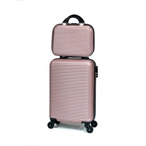 CELIMS - Petite Valise Cabine Rigide ABS 45 x 32 x 19 cm avec Vanity Trousse de Toilette 30 cm - Bagage à Main Léger, Approuvé EasyJet, Idéal pour Enfants et Adultes - Rose Gold (CELIMS, neuf)