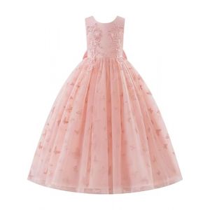 IWEMEK Robe De Mariee Enfant Fille sans Manches Robe Tulle Fille Bapteme de Communion d'anniversaire du Soir Anniversaire F&ecirc;te de Mari&eacute;e avec Broderie Papillon Rose 130cm (IWEMEK, neuf)