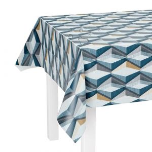 LILENO HOME Nappe lavable vendue au m&egrave;tre 240 x 140 cm (bord coup&eacute;) motif g&eacute;om&eacute;trique bleu - Nappe en toile cir&eacute;e hydrofuge id&eacute;ale comme nappe ou chemin de table pour ensemble de tente &agrave; bi&egrave;re (Discount-Deal24, neuf)