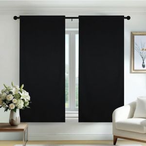 Deconovo Rideaux occultants, Opaques, avec Bandes fronc&eacute;es, Rideaux Thermiques 3 en 1, Chambre &agrave; Coucher, 70x120 CM (Largeur x Hauteur), Noir, 2 Pi&egrave;ces (Deconovo-Home, neuf)