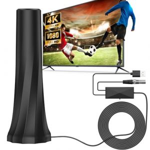 Antenne TV Puissante TNT HD, Antenne TV Intérieure avec Amplificateur de Signal à Gain Élevé, Réception Longue Portée à 360° de Plus de 560 Miles, Supporte 4K 1080P et Toutes les Chaînes de Télévision (PUREDREAM-FR, neuf)