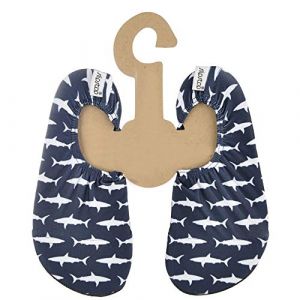 Slipstop Enfants Chaussures de Plage antid&eacute;rapantes Chaussures de Sport Chaussures de Natation Piscine Vacances Yoga Unisexe, Bleu Marine avec des Requins Blancs, T. 18-20 (get2trade, neuf)
