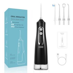 Oryzoom Hydropulseur, Hydropulseur sans fil pour un soin dentaire & buccal optimal, 5 modes & 4 embouts, R&eacute;servoir de 300 ml, &Eacute;tanch&eacute;it&eacute; IPX7, Jet dentaire pour gencives (Noir) (wanglinshengfuzhuang, neuf)