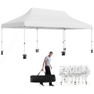 GOPLUS 3x6M Tonnelle Jardin Pliable, Hauteur Réglable, Entrées Zippées, Fenêtres, Sac de Transport, Sac Lesté Pavillon Portable Instantanée Pop-Up pour Fête,Mariage(3x6M-Pliable,Blanc-sans Bâche) (Augenstern24, neuf)