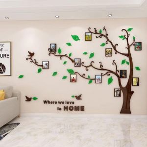 Purekay Stickers Muraux Feuilles de Arbre, Cadre de Photo 3D DIY Grand Autocollant Mural Arts Décoration de la Maison pour Chambre, Salon Cadeau Bureau, Fond de Canapé (Vert Droit, L) (Purekay, neuf)