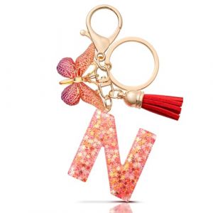 MORSUNBELA porte clef avec lettre N initiale porte cl&eacute; femme porte clef personnalisable, papillon pendentif, cadeau pour femme - rouge (MORSUNBELA-FR, neuf)